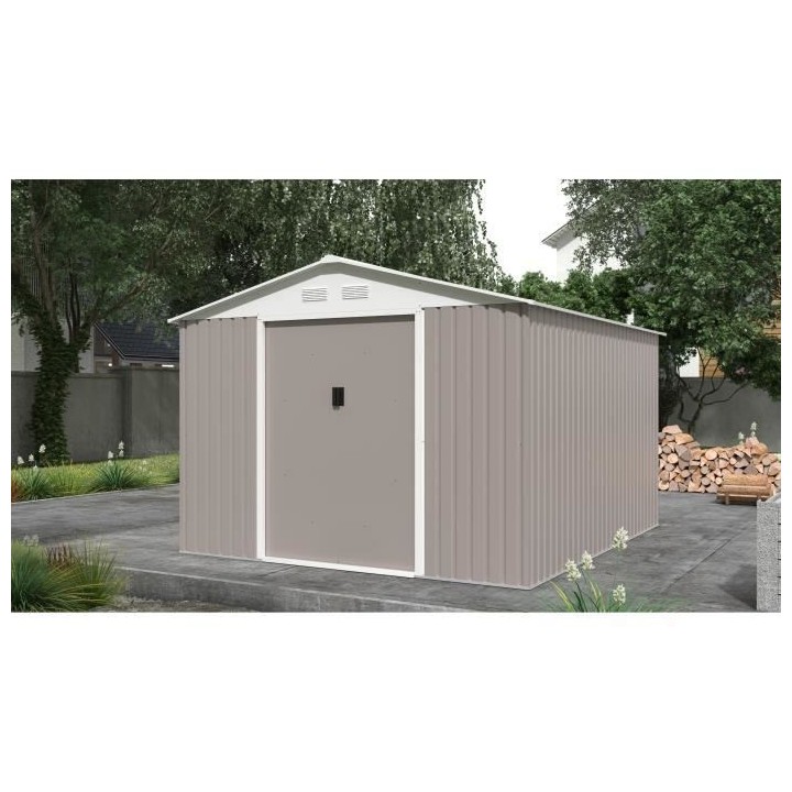 Abri de jardin en métal 8,84 m² - 277 x 319 x 202 cm - Kit d'ancrage