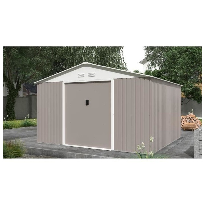 Abri de jardin en métal 10,85 m² - 340 x 319 x 210 cm - Kit d'ancrag