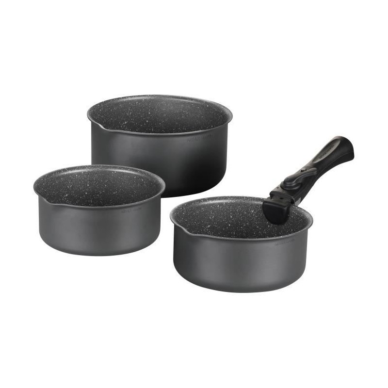 Batterie de cuisine ARTHUR MARTIN AM777GM Set de 3 casseroles - Gris Mat 16-18-20 cm + 1 poignée amovible - Tous feux dont indu