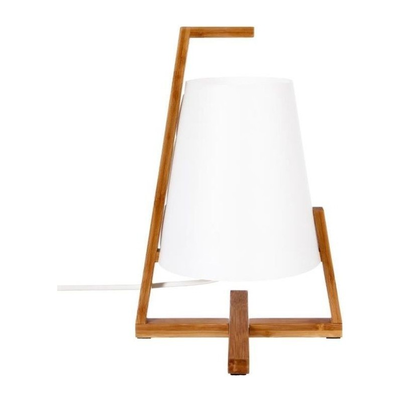 Lampe en bambou et abat-jour en plastique - H 32 cm - Blanc