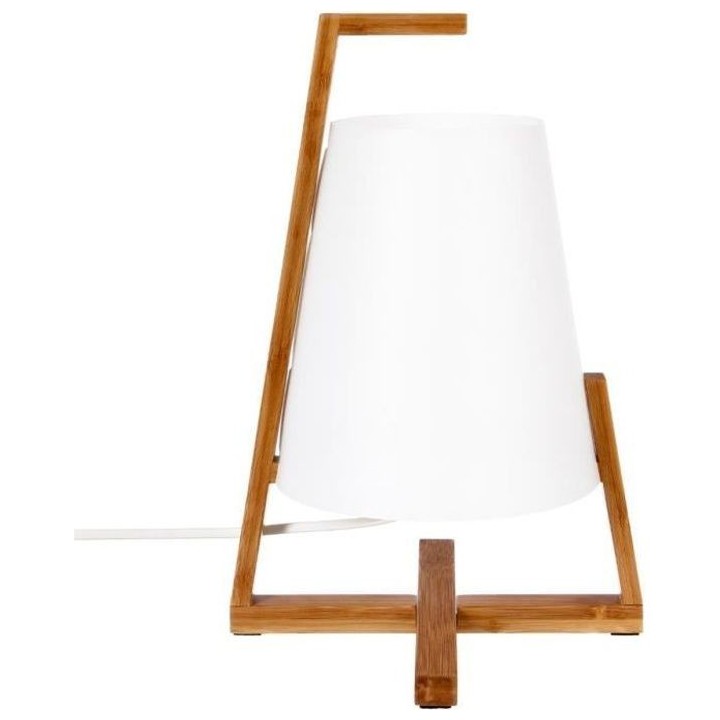 Lampe en bambou et abat-jour en plastique - H 32 cm - Blanc