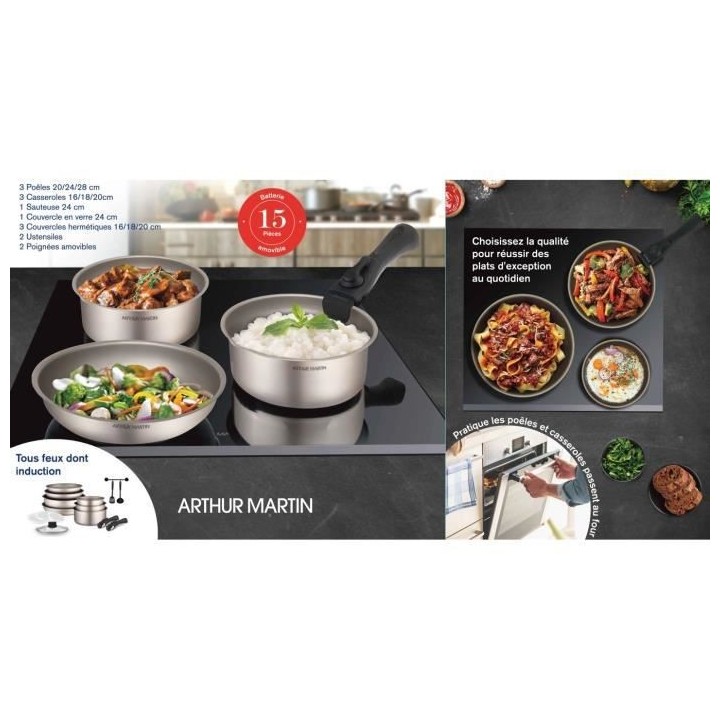 Batterie de cuisine Arthur Martin AM133CH 15 pieces - Aluminium - Poig