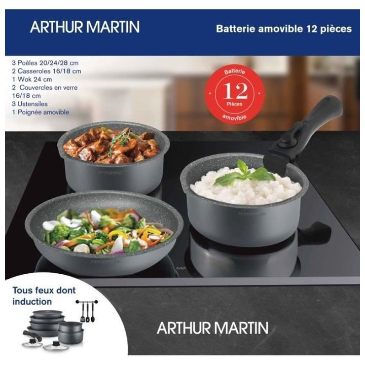 Batterie de cuisine Arthur Martin AM268GM 12 pieces - Aluminium - Poig