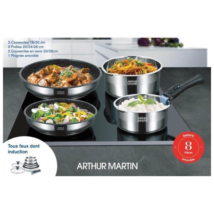 Batterie de cuisine Arthur Martin AM2493 8 pieces - Acier Inoxydable -