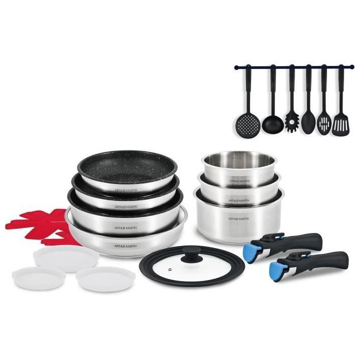 Batterie de cuisine 23 pieces Arthur Martin AM1671 - Inox – Poeles a