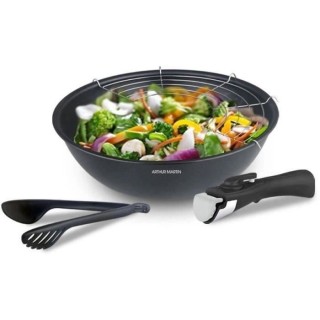 Batterie de cuisine Arthur Martin AM2090 4 pieces - wok 28 cm - alumin