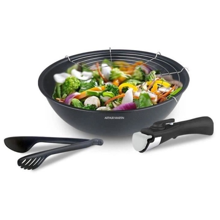 Batterie de cuisine Arthur Martin AM2090 4 pieces - wok 28 cm - alumin