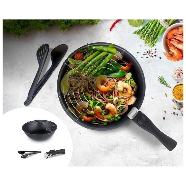 Batterie de cuisine Arthur Martin AM2090 4 pieces - wok 28 cm - alumin