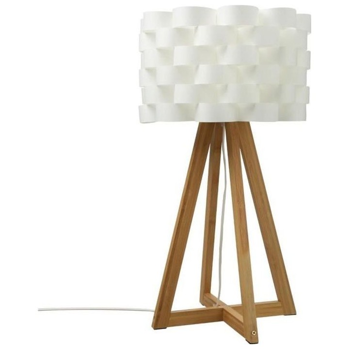 Lampe a poser en bambou - E14 - 40 W - H. 55 cm - Blanc