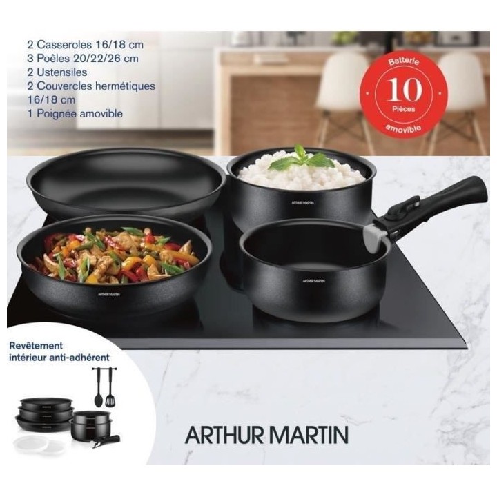 Batterie de cuisine 10 pieces Arthur Martin - Aluminium - Tous feux sa