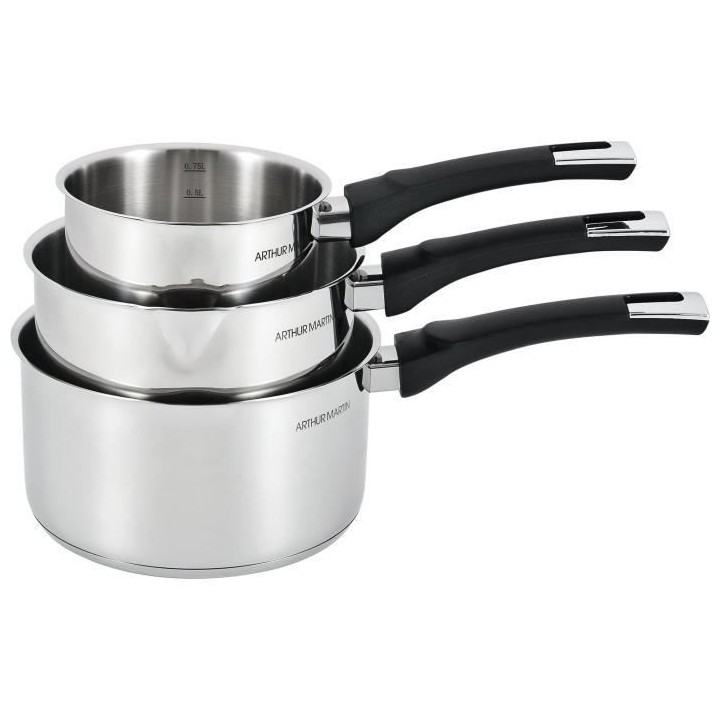 Arthur Martin AM107 - Set de 3 casseroles 14-18-20 cm - Inox - Tous fe