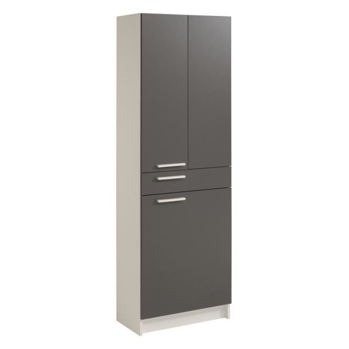 EKIPA Colonne 3 portes 1 tiroir - Gris ombre et blanc - L 60 x P 31 x