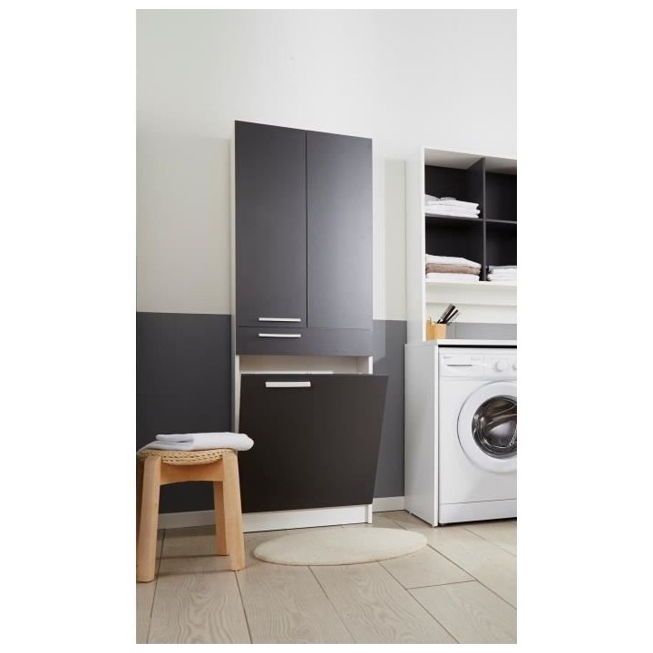 EKIPA Colonne 3 portes 1 tiroir - Gris ombre et blanc - L 60 x P 31 x