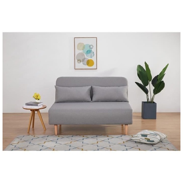 Banquette BZ 2 places - Style scandinave gris - L 130 x P 90 x 81 cm -
