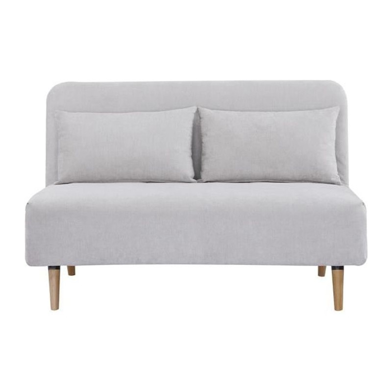 Banquette convertible 2 places - velours gris clair - Style scandinave - L 130 x P 90 x H 81 cm - DEPLO