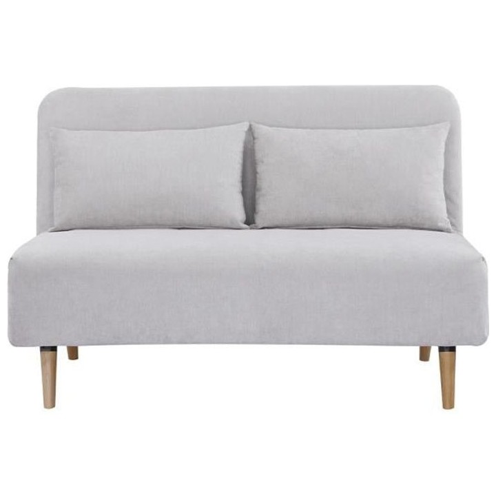 Banquette convertible 2 places - velours gris clair - Style scandinave