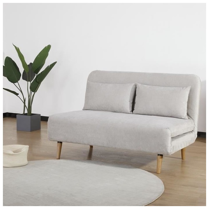 Banquette convertible 2 places - velours gris clair - Style scandinave