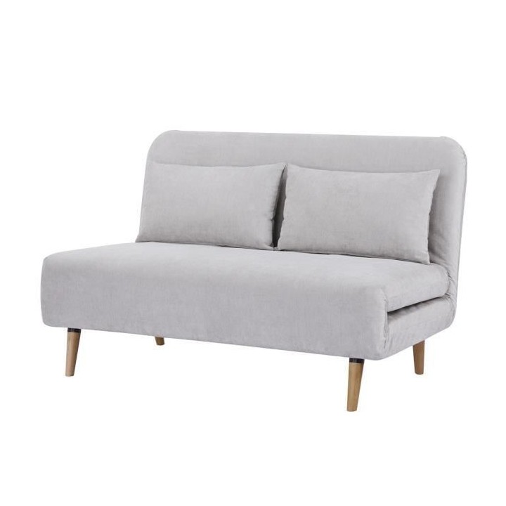 Banquette convertible 2 places - velours gris clair - Style scandinave