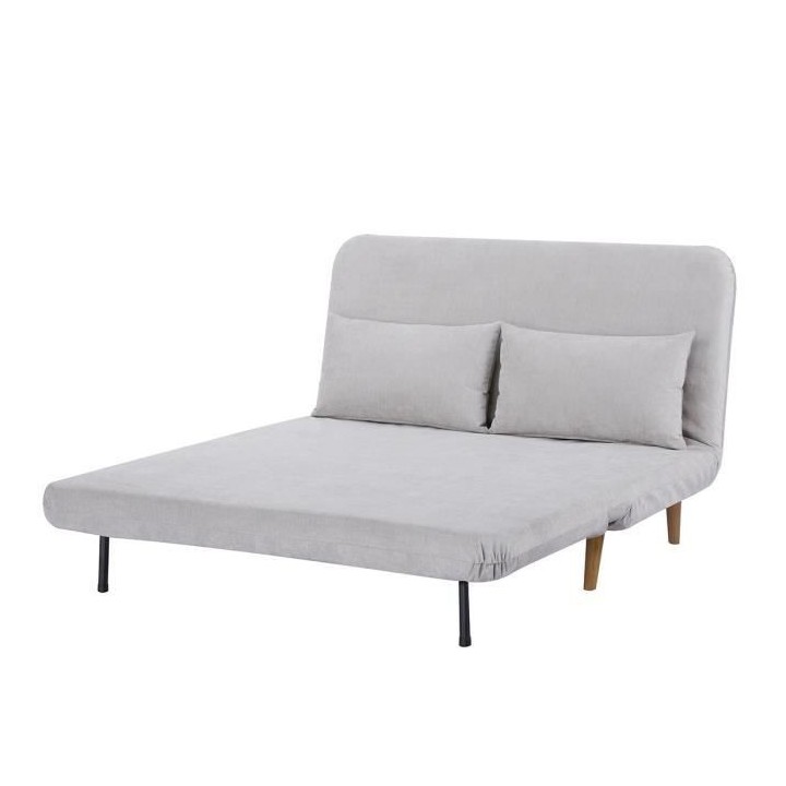 Banquette convertible 2 places - velours gris clair - Style scandinave