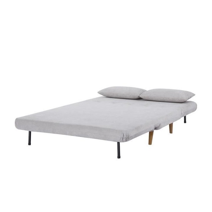 Banquette convertible 2 places - velours gris clair - Style scandinave