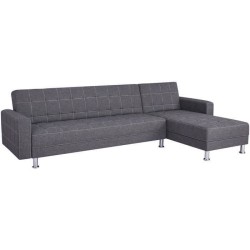 Canapé d'angle convertible 3 places réversible - Tissu gris foncé avec coutures blanches - Pieds acier - L277xP157xH80 cm - I