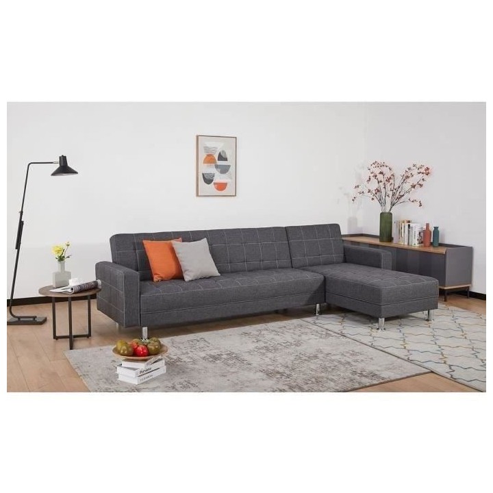 Canapé d'angle convertible 3 places réversible - Tissu gris foncé a