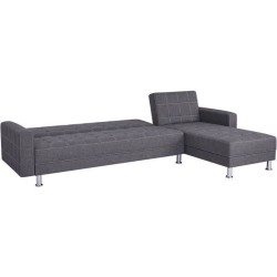 Canapé d'angle convertible 3 places réversible - Tissu gris foncé avec coutures blanches - Pieds acier - L277xP157xH80 cm - I