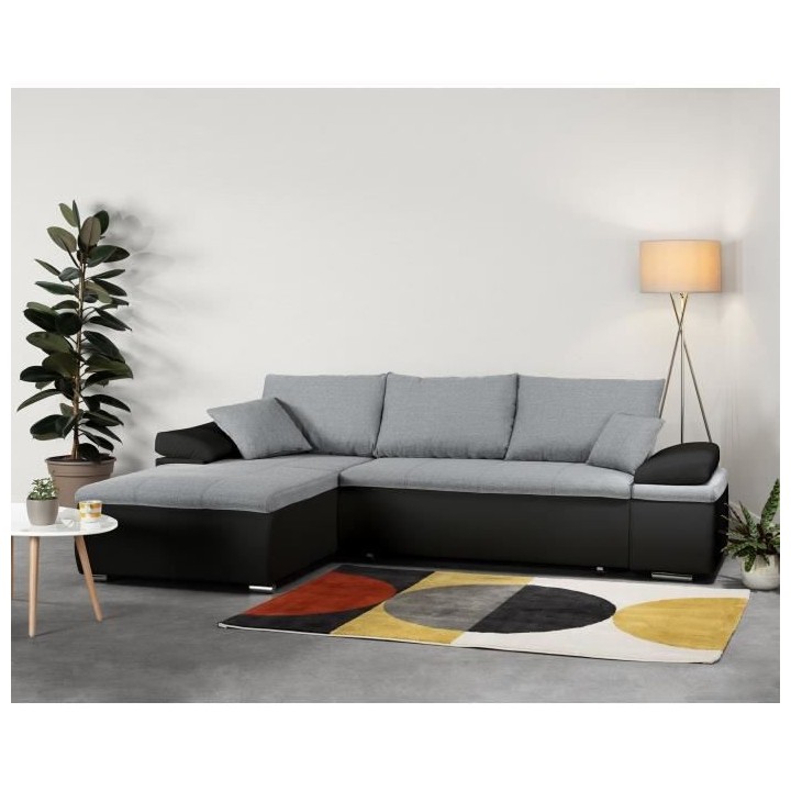 Canapé d'angle réversible convertible 3 places+Coffre - Simili noir