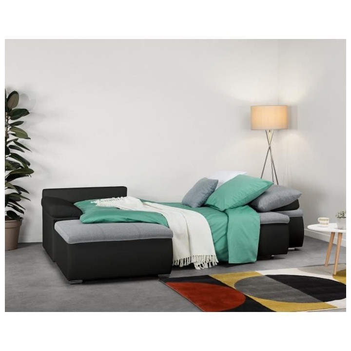 Canapé d'angle réversible convertible 3 places+Coffre - Simili noir