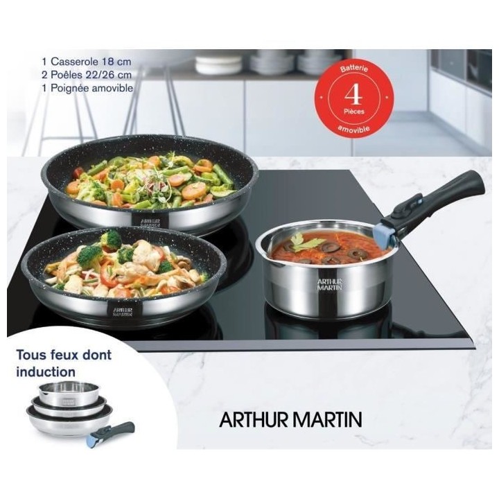 Batterie de cuisine Arthur Martin AM1732 4 pieces - Acier Inoxydable -