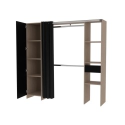 EKIPA Kit dressing avec rideau - Décor Chene et noir - 1 porte et 1 tiroir - L 181 X P 50 X H 180 cm – ATELIER