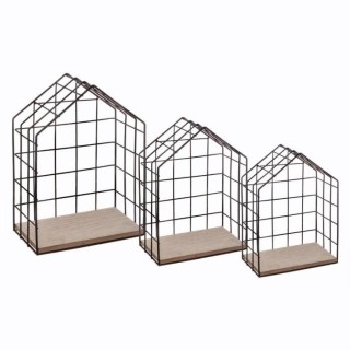 Set de 3 étageres murales en métal et MDF - Noir - Taille 1 : 20,5 c
