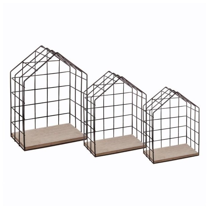 Set de 3 étageres murales en métal et MDF - Noir - Taille 1 : 20,5 c