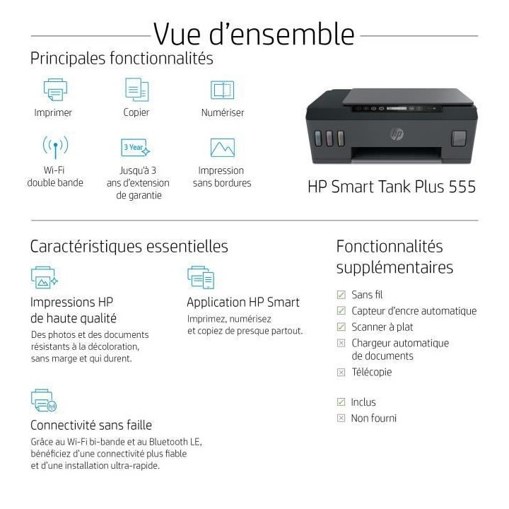HP Smart Tank Plus 555 Imprimante tout-en-un couleur a réservoir d'en