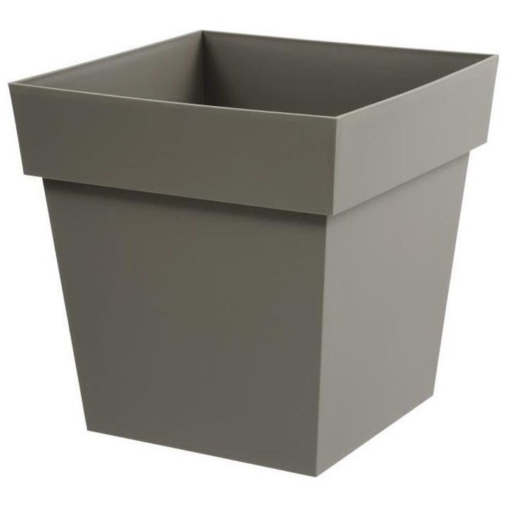EDA Pot de fleur carré Toscane - 39 x 39 x H 39 cm - 38 L - Taupe