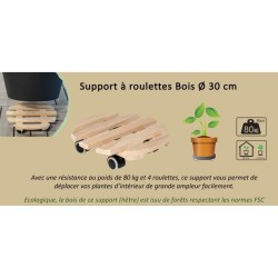 EDA Support a roulettes Ø 30 cm en Bois - 4 roulettes - 30 x 30 x H.8 cm