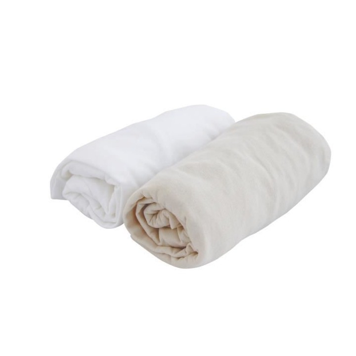 DOMIVA Lot 2 Draps housse Uni - 100% Coton - Blanc/Jaune - 70 x 140 cm