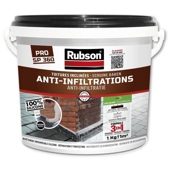 RUBSON Anti-infiltrations Toutes Toitures Noir 1kg