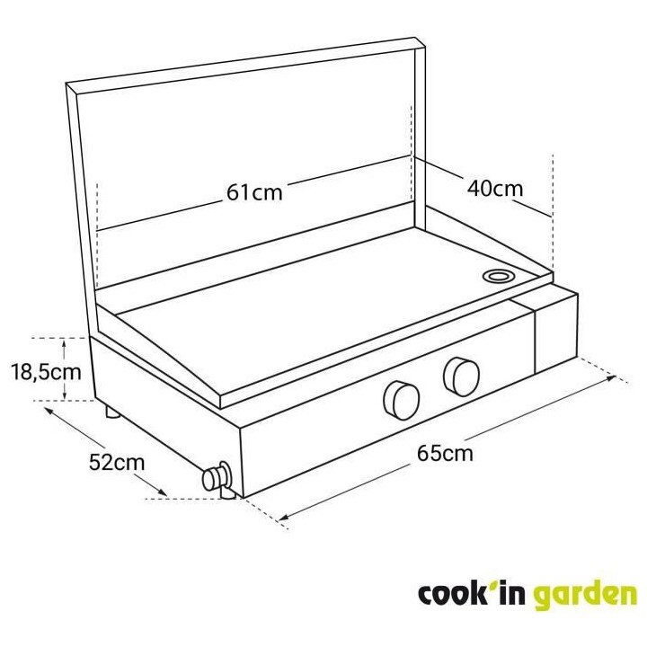 Plancha gaz FINESTA 2 brûleurs inox - Allumage intégré - Cuve acier