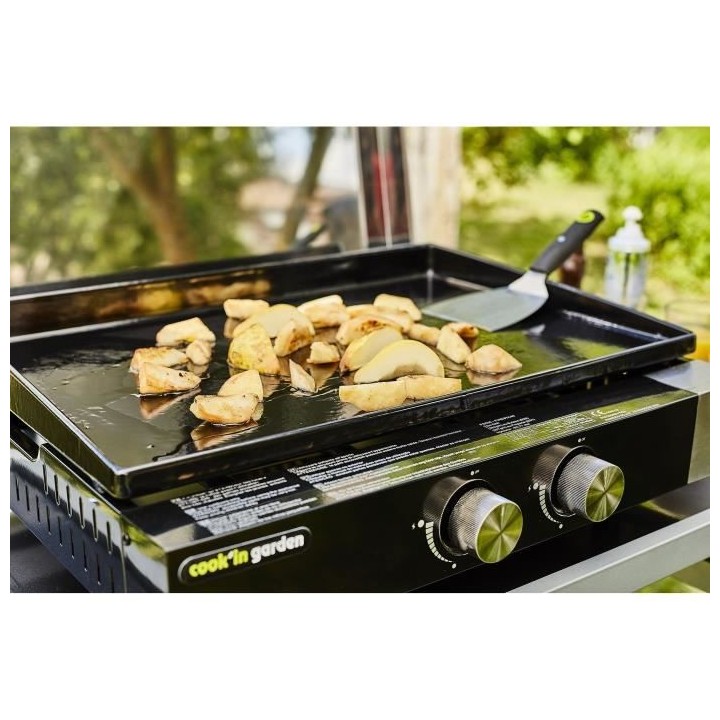 Plancha gaz FINESTA 2 brûleurs inox - Allumage intégré - Cuve acier