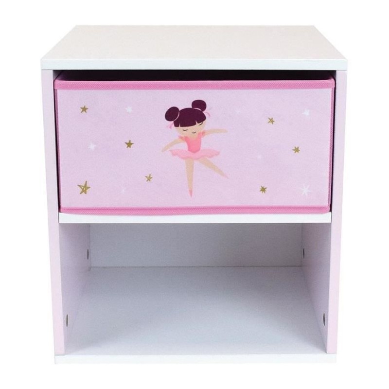 Chevet avec tiroir / Table de nuit pour enfant Danseuse Ballerine - FUN HOUSE - H.36 X L. 33 X P. 30 cm