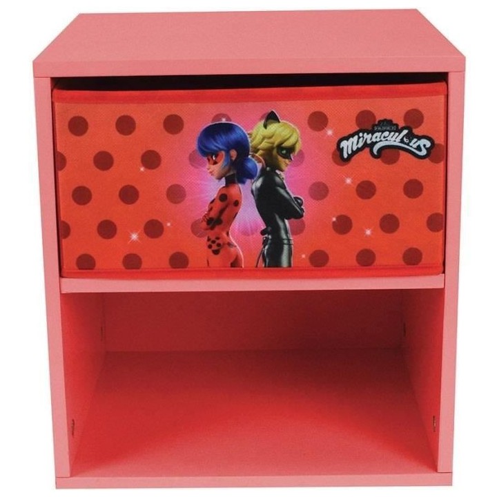 Fun house miraculous ladybug chevet avec tiroir h.36 x l.33 x p. 30 cm