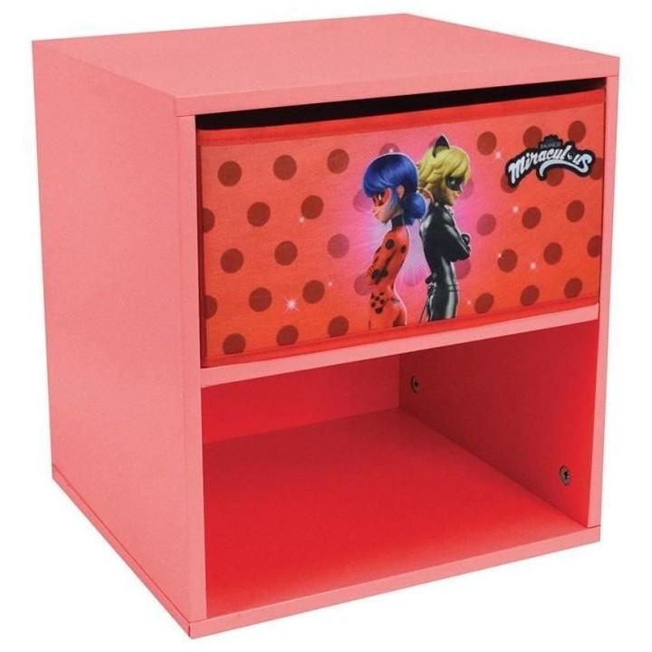 Fun house miraculous ladybug chevet avec tiroir h.36 x l.33 x p. 30 cm