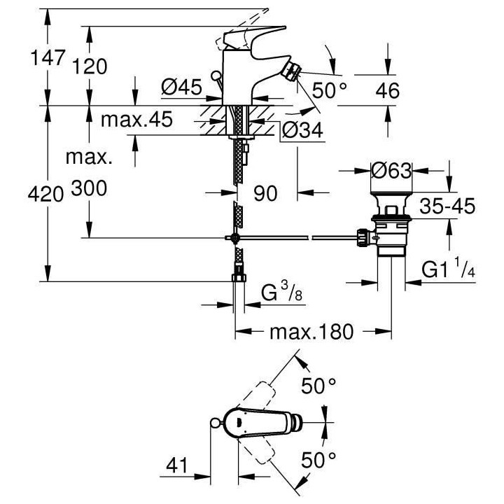 GROHE Mitigeur monocommande bidet Start Flow, chromé, 23770000