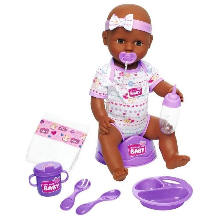 Simba - New Born Baby - Poupon Violet Boit Fait Pipi - 43cm - Nombreux