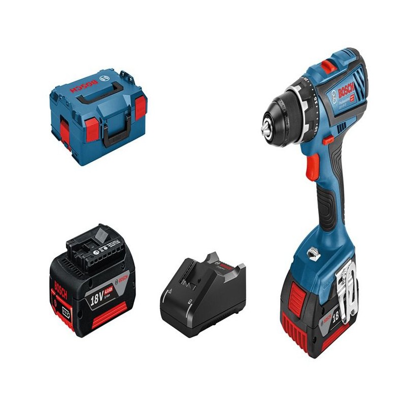 Perceuse-visseuse 18V GSR18V-28 + 2 batteries 4Ah + chargeur en coffret L-BOXX - BOSCH - 06019H410A