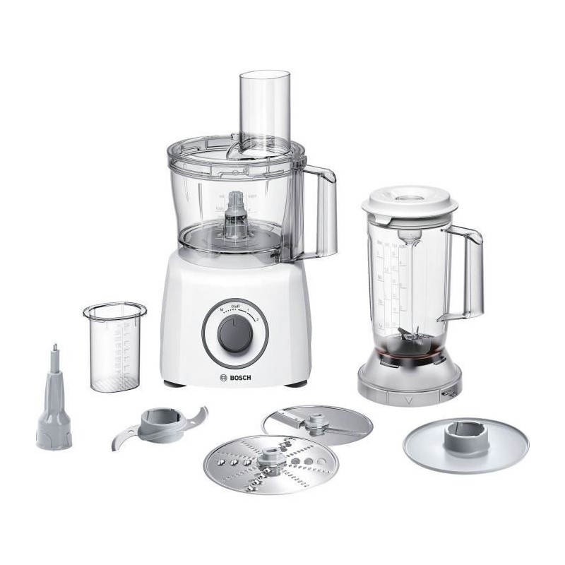 Robot multifonction BOSCH MultiTalent3 - Blanc - 800 W - 2 vitesses et pulse - Bol mélangeur 2,3 L - Bol mixeur 1 L - 2 disques