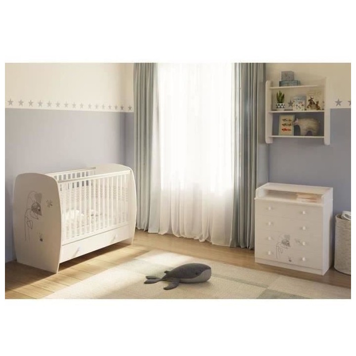 POLINI KIDS AMIS ZEN Lit NEVA 120*60 avec tiroir blanc