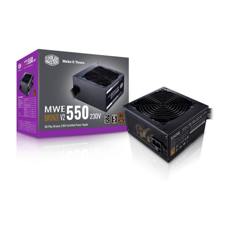 COOLER MASTER MWE Bronze 550W V2 - Alimentation 550W - 230V (Certifiée 80 Plus Bronze Garantie 5 ans) Câbles plats noir