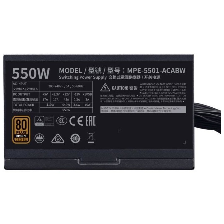 COOLER MASTER MWE Bronze 550W V2 - Alimentation 550W - 230V (Certifié